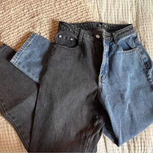 Missguided Two-Tone Boyfriend Jeans - Black and Blue